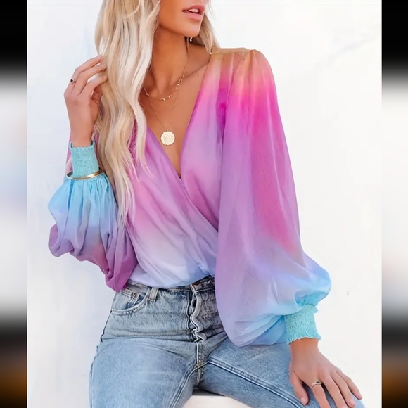🆕Chic Multi Violet/Blue Ombre Top - Picture 7 of 10